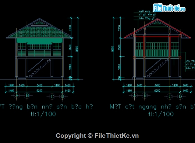 nhà sàn,kiến trúc nhà ở,file cad kiến trúc,nhà sàn bác Hồ